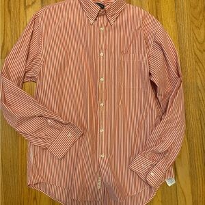 Lands' End Coral and White Striped Men's Button-Down Shirt